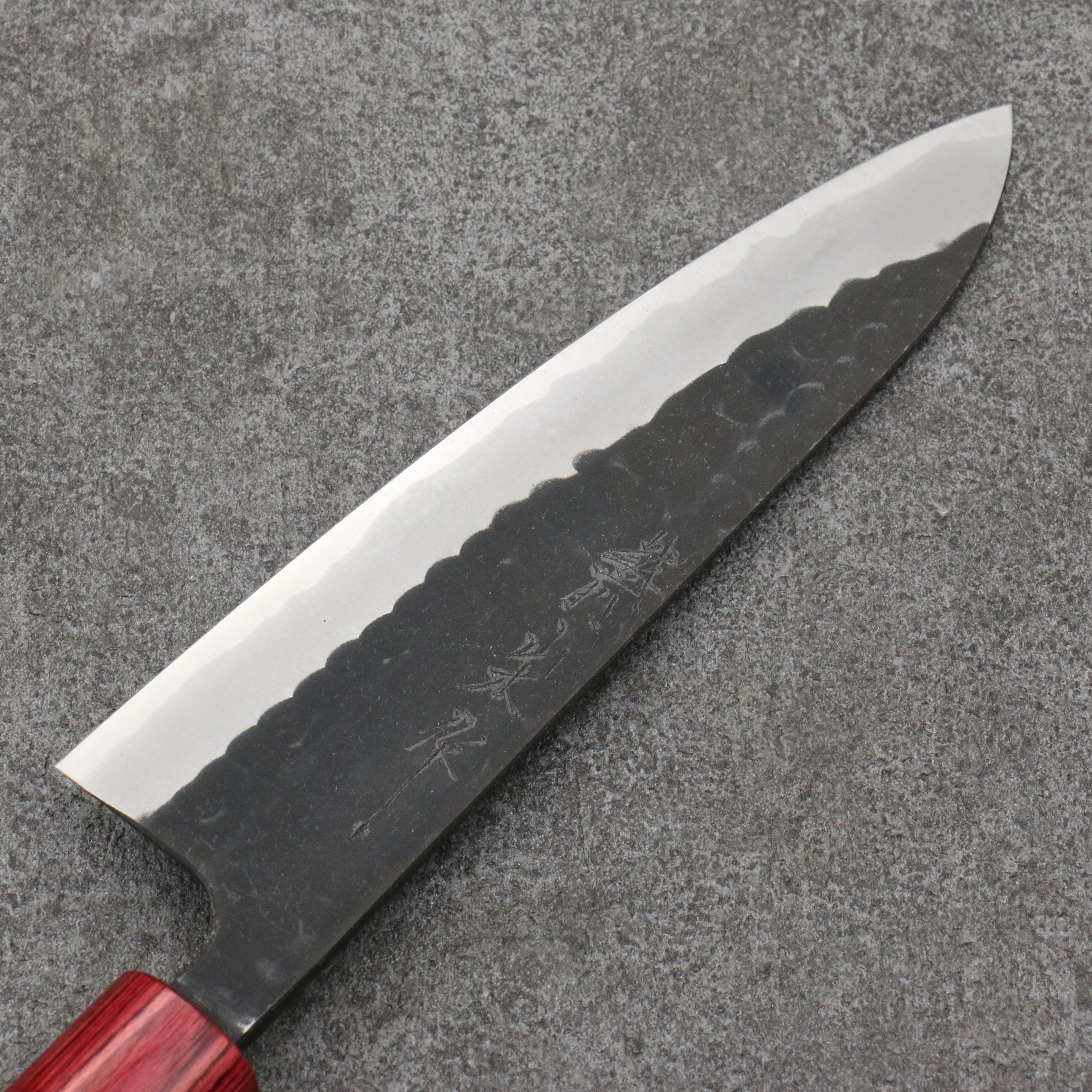 Nao Yamamoto Blue Steel Kurouchi Gyuto 180mm Shitan (ferrule: Red Pakka wood) Handle - Japanny - Best Japanese Knife