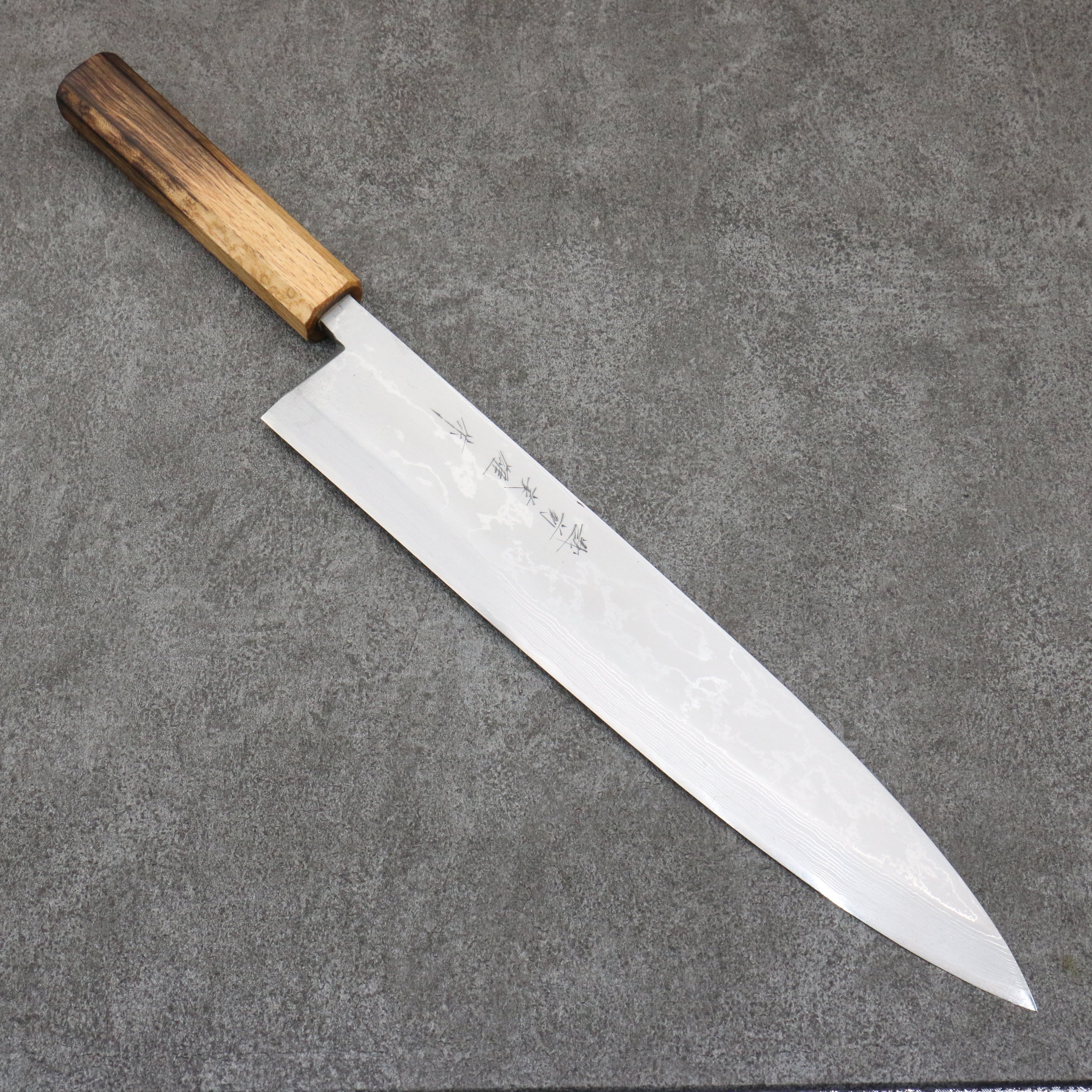 Hideo Kitaoka White Steel No.2 Damascus Mioroshi Deba 300mm Burnt Oak Handle - Japanny - Best Japanese Knife