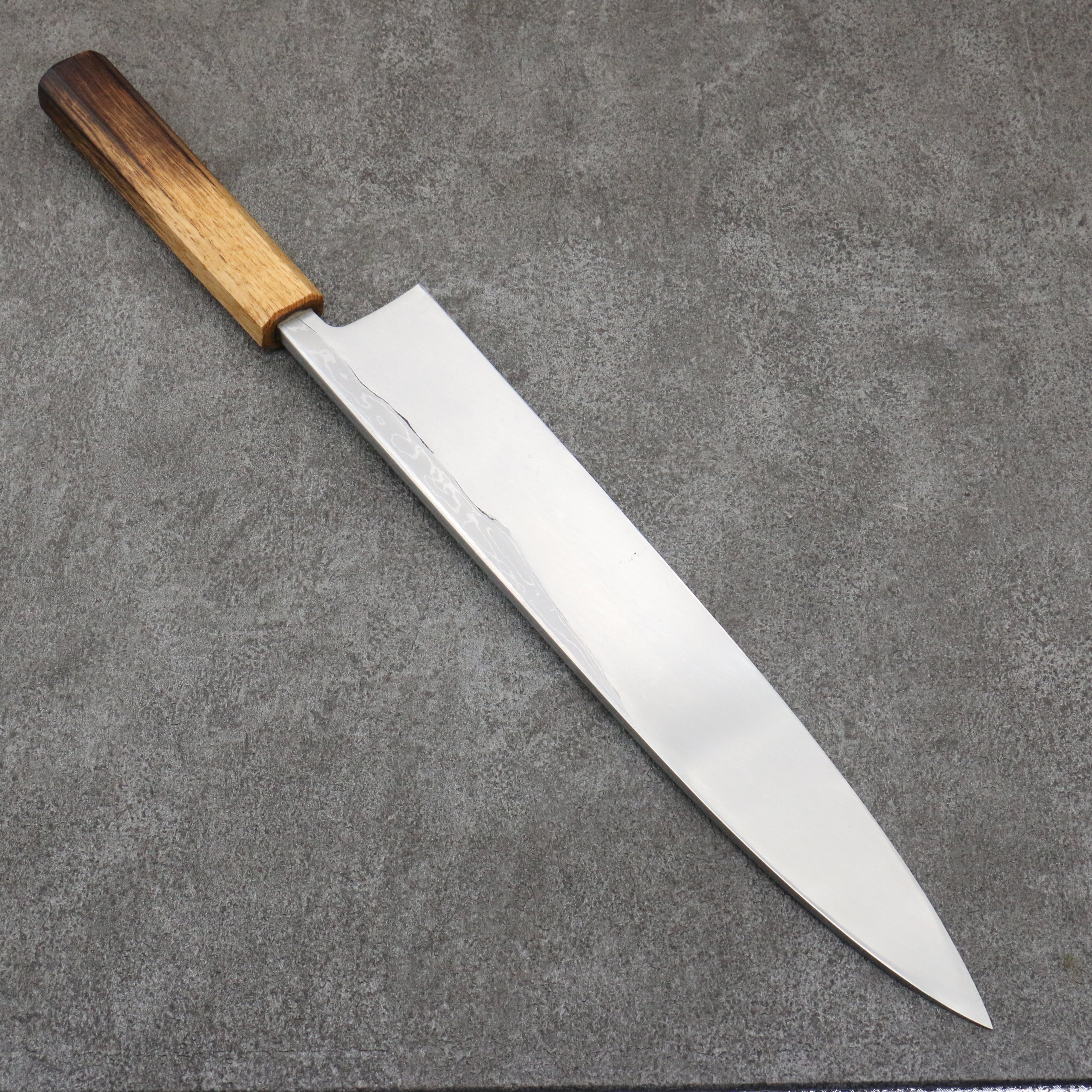 Hideo Kitaoka White Steel No.2 Damascus Mioroshi Deba 300mm Burnt Oak Handle - Japanny - Best Japanese Knife