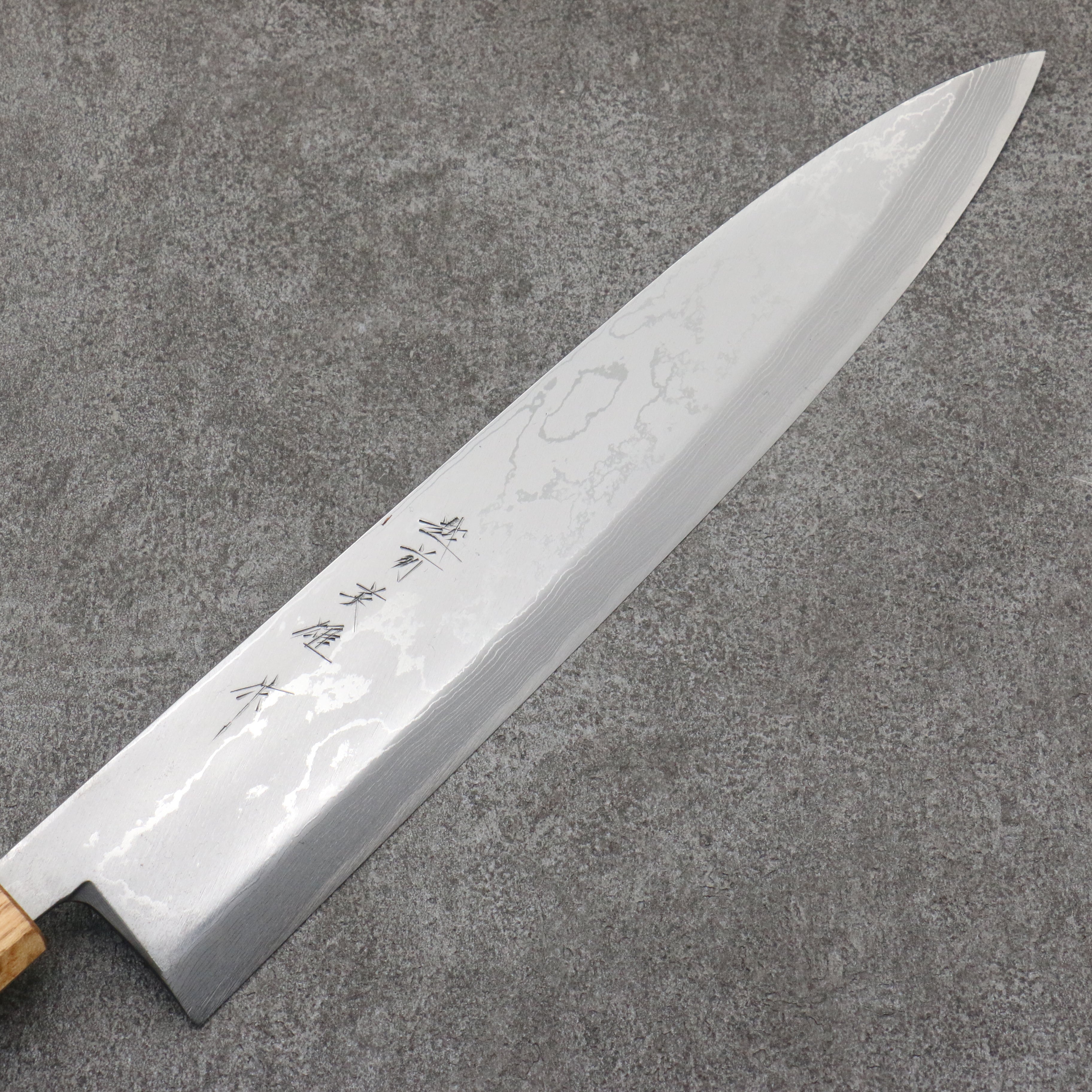 Hideo Kitaoka White Steel No.2 Damascus Mioroshi Deba 300mm Burnt Oak Handle - Japanny - Best Japanese Knife