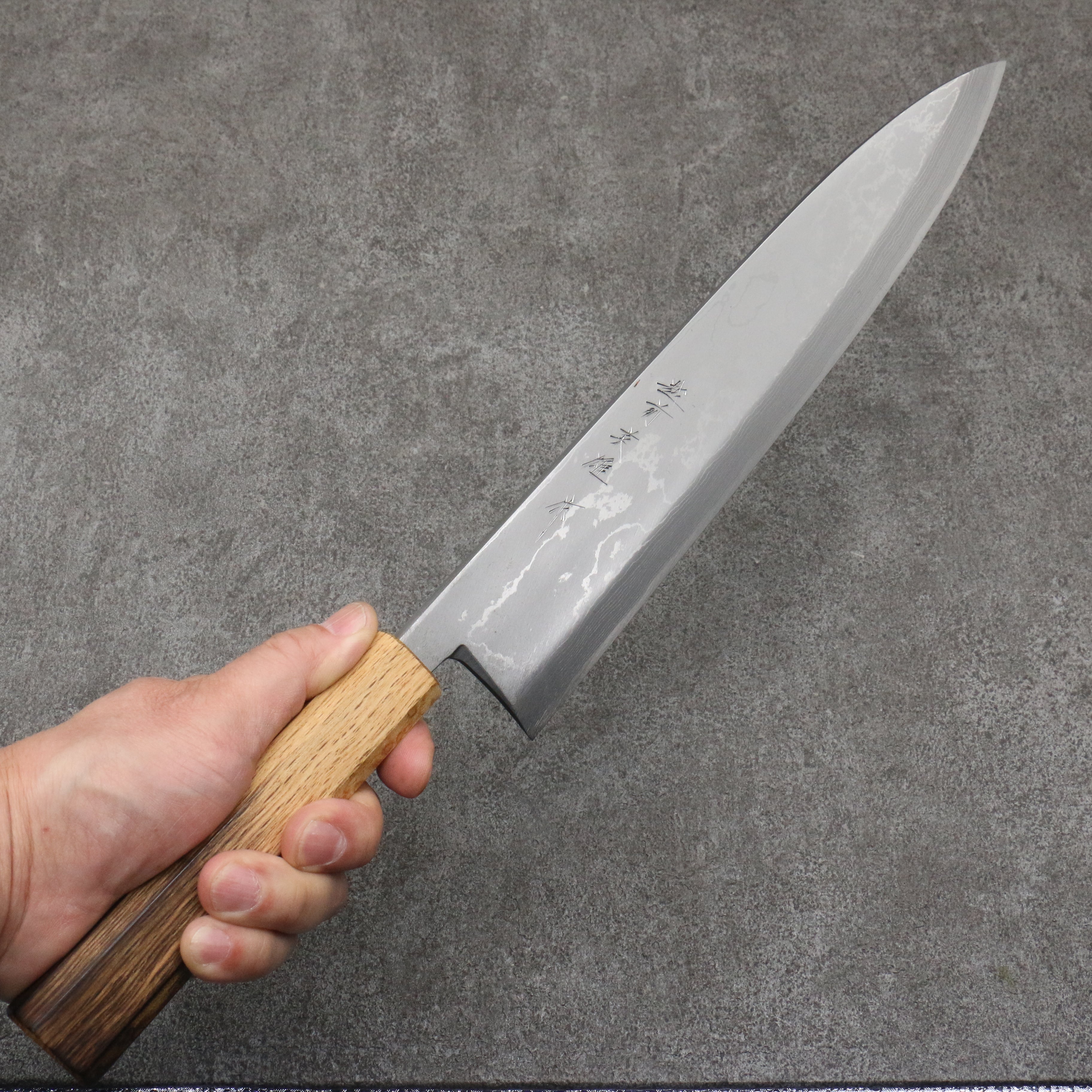 Hideo Kitaoka White Steel No.2 Damascus Mioroshi Deba 300mm Burnt Oak Handle - Japanny - Best Japanese Knife