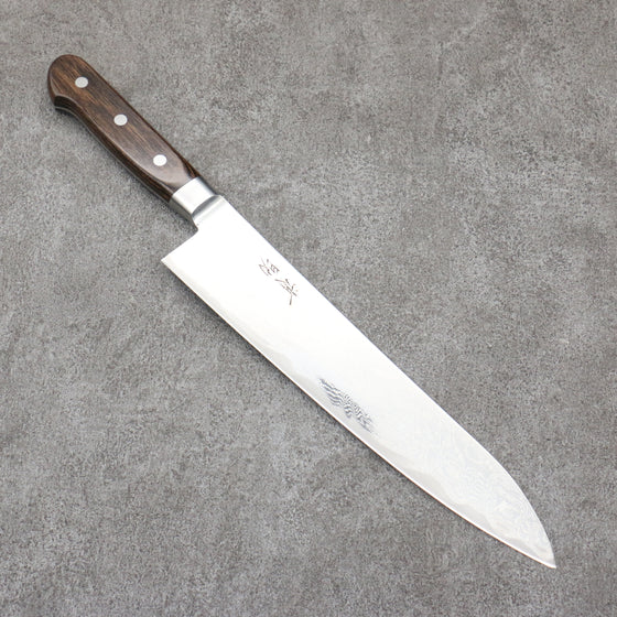 Seisuke Nami AUS10 Mirrored Finish Damascus Gyuto  240mm Brown Pakka wood Handle - Japanny - Best Japanese Knife