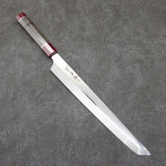 Sakai Takayuki Ginryu Honyaki Swedish Steel Mirrored Finish Sakimaru Yanagiba  300mm Stabilized wood Handle with Sheath - Japanny - Best Japanese Knife