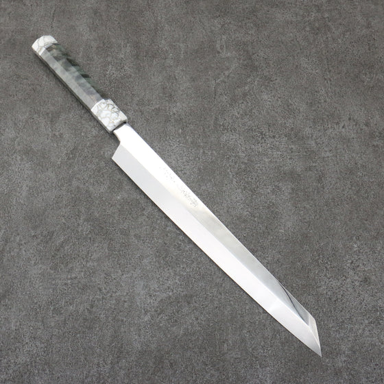 Sakai Takayuki Hien White Steel No.2 Honyaki Kiritsuke Yanagiba  300mm Stabilized wood (White Ferrule and End Cap) Handle with Sheath - Japanny - Best Japanese Knife