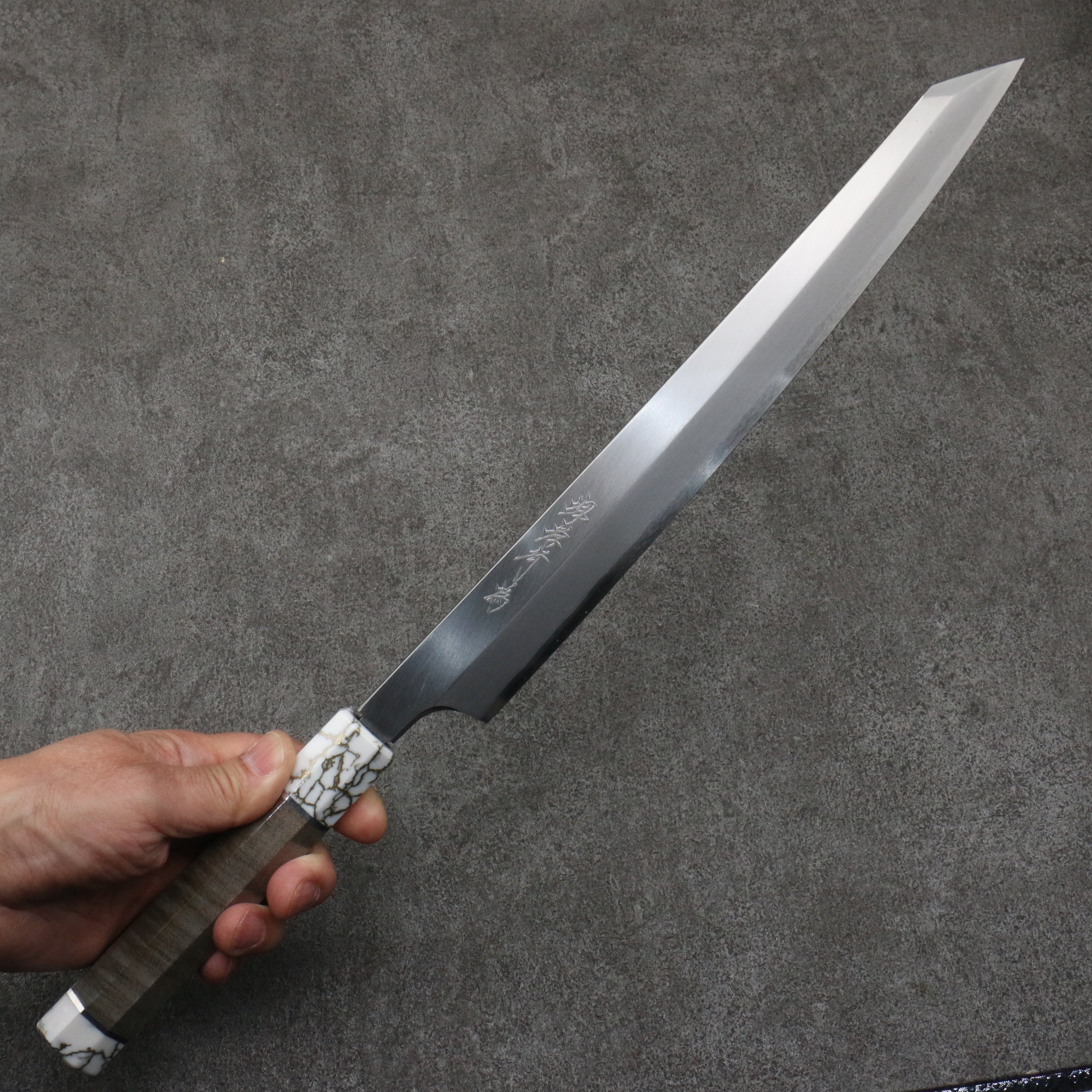 Sakai Takayuki Chef Series Hien Silver Steel No.3 Kiritsuke Yanagiba  300mm Stabilized wood (White Ferrule and End Cap) Handle with Sheath - Japanny - Best Japanese Knife
