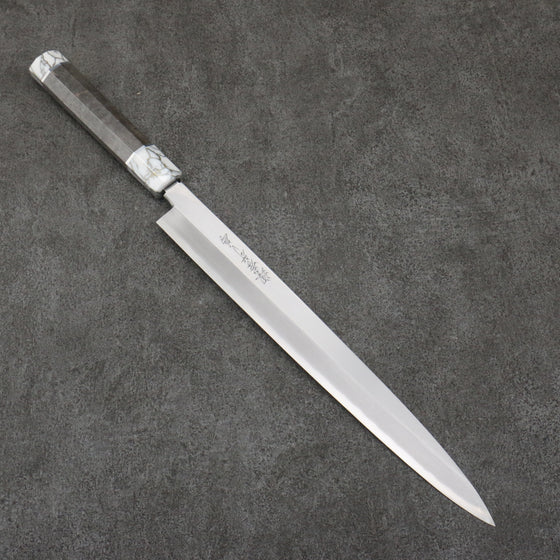 Sakai Takayuki Chef Series Silver Steel No.3 Yanagiba  300mm Stabilized wood (White Ferrule and End Cap) Handle with Sheath - Japanny - Best Japanese Knife