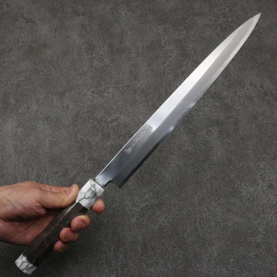 Sakai Takayuki Chef Series Silver Steel No.3 Yanagiba  300mm Stabilized wood (White Ferrule and End Cap) Handle with Sheath - Japanny - Best Japanese Knife