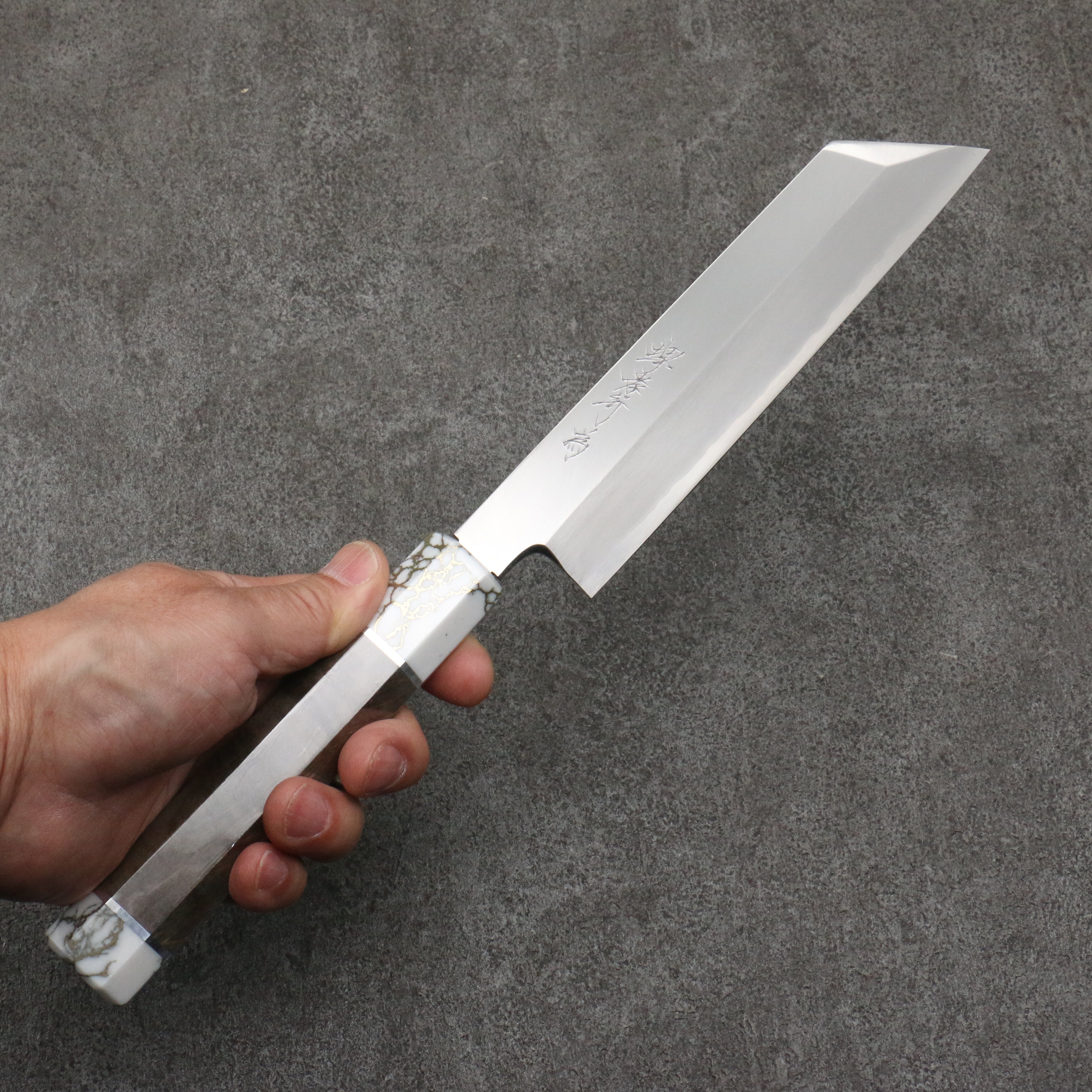 Sakai Takayuki Chef Series Silver Steel No.3 Mukimono  180mm Stabilized wood (White Ferrule and End Cap) Handle with Sheath - Japanny - Best Japanese Knife