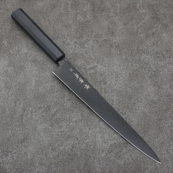 Sakai Takayuki Kurokage VG10 Hammered Teflon Coating Sujihiki  240mm Black Lacquered Handle - Japanny - Best Japanese Knife