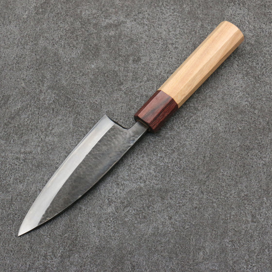 Fukube Shinbu Magomitsu Blue Steel No.2 Hammered Black Finished Deba  120mm Keyaki (Japanese Elm) Handle - Japanny - Best Japanese Knife