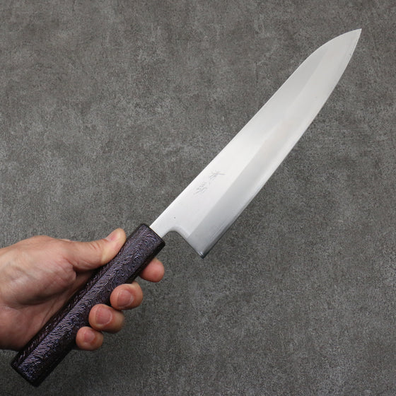 Seisuke White Steel No.1 Migaki Polish Finish Gyuto  240mm Oak with Purple Lacquer Handle - Japanny - Best Japanese Knife