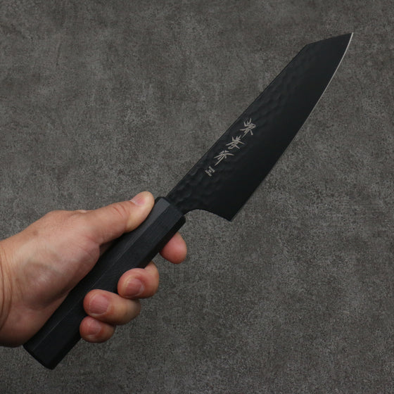 Sakai Takayuki Kurokage VG10 Hammered Teflon Coating Kiritsuke Santoku  160mm Black Lacquered Handle - Japanny - Best Japanese Knife