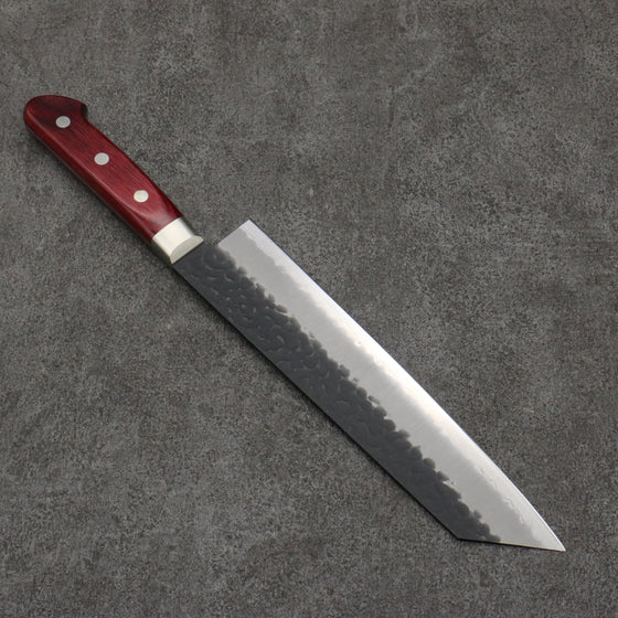 Seisuke Blue Super Hammered Kurouchi Kiritsuke Gyuto  210mm Red Pakka wood Handle - Japanny - Best Japanese Knife