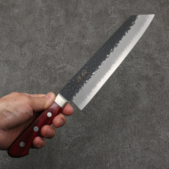 Seisuke Blue Super Hammered Kurouchi Kiritsuke Gyuto  210mm Red Pakka wood Handle - Japanny - Best Japanese Knife