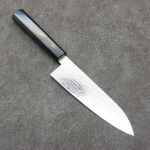  Kajin Cobalt Special Steel Damascus Santoku  180mm Dark Blue and Gold Lacquered Handle - Japanny - Best Japanese Knife