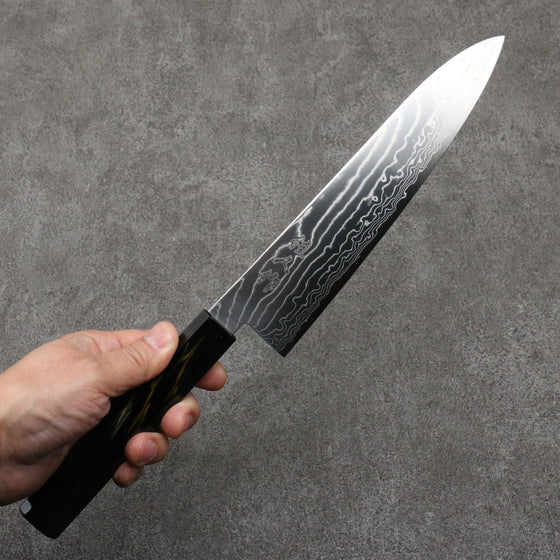 Kajin Cobalt Special Steel Damascus Gyuto  210mm Dark Blue and Gold Lacquered Handle - Japanny - Best Japanese Knife