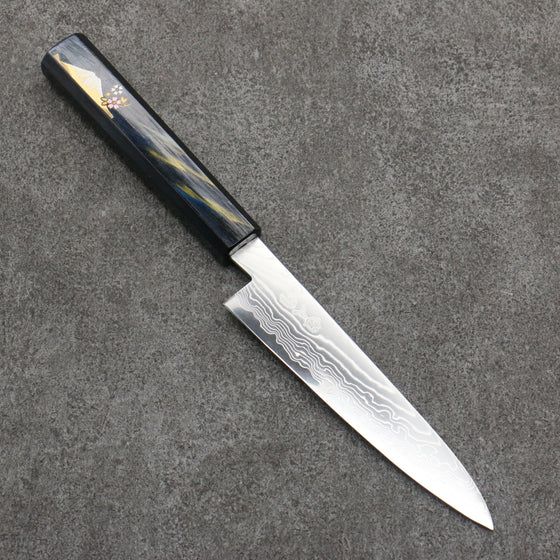 Kajin Cobalt Special Steel Damascus Petty-Utility  135mm Dark Blue and Gold with Fuji Lacquered Handle - Japanny - Best Japanese Knife