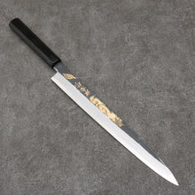  Sakai Takayuki Gold Filled Engraving by Kubota Shouryu White Steel No.2 Black Finished Yanagiba  300mm Ebony Wood Handle - Japanny - Best Japanese Knife