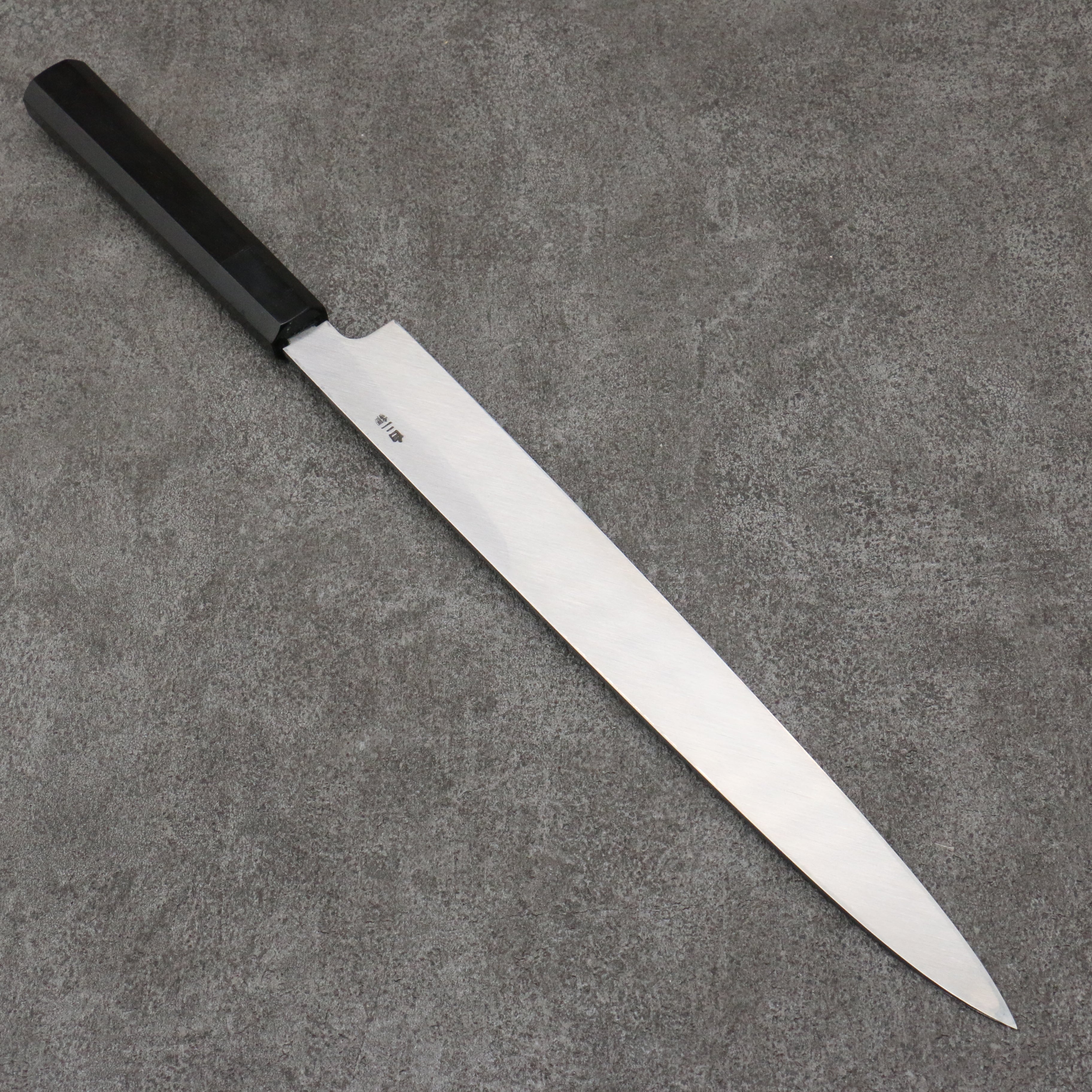 Sakai Takayuki Gold Filled Engraving by Kubota Kinryu White Steel No.2 Black Finished Yanagiba  300mm Ebony Wood Handle - Japanny - Best Japanese Knife