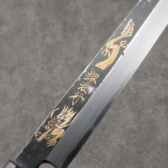 Sakai Takayuki Gold Filled Engraving by Kubota Kinryu White Steel No.2 Black Finished Yanagiba  300mm Ebony Wood Handle - Japanny - Best Japanese Knife