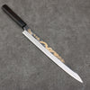 Sakai Takayuki Gold Filled Engraving by Kubota Tenryu White Steel No.2 Black Finished Yanagiba  300mm Ebony Wood Handle - Japanny - Best Japanese Knife