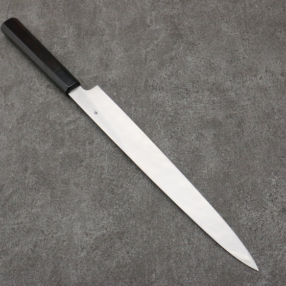 Sakai Takayuki Gold Filled Engraving by Kubota Tenryu White Steel No.2 Black Finished Yanagiba  300mm Ebony Wood Handle - Japanny - Best Japanese Knife