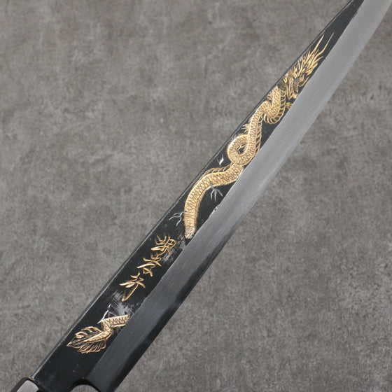 Sakai Takayuki Gold Filled Engraving by Kubota Tenryu White Steel No.2 Black Finished Yanagiba  300mm Ebony Wood Handle - Japanny - Best Japanese Knife