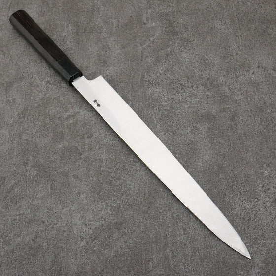 Sakai Takayuki Gold Filled Engraving by Kubota Unagi White Steel No.2 Black Finished Yanagiba  300mm Ebony Wood Handle - Japanny - Best Japanese Knife