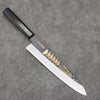 Sakai Takayuki Gold Filled Engraving by Kubota Gojunotou White Steel No.2 Black Finished Gyuto  240mm Ebony Wood Handle - Japanny - Best Japanese Knife