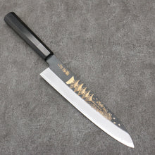  Sakai Takayuki Gold Filled Engraving by Kubota Gojunotou White Steel No.2 Black Finished Gyuto  240mm Ebony Wood Handle - Japanny - Best Japanese Knife