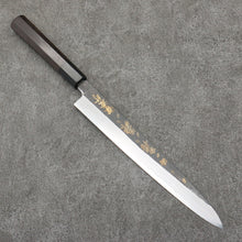  Sakai Takayuki Gold Filled Engraving by Kubota Sakura White Steel No.2 Black Finished Yanagiba  240mm Ebony Wood Handle - Japanny - Best Japanese Knife