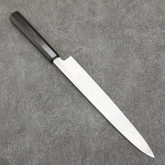 Sakai Takayuki Gold Filled Engraving by Kubota Sakura White Steel No.2 Black Finished Yanagiba  240mm Ebony Wood Handle - Japanny - Best Japanese Knife