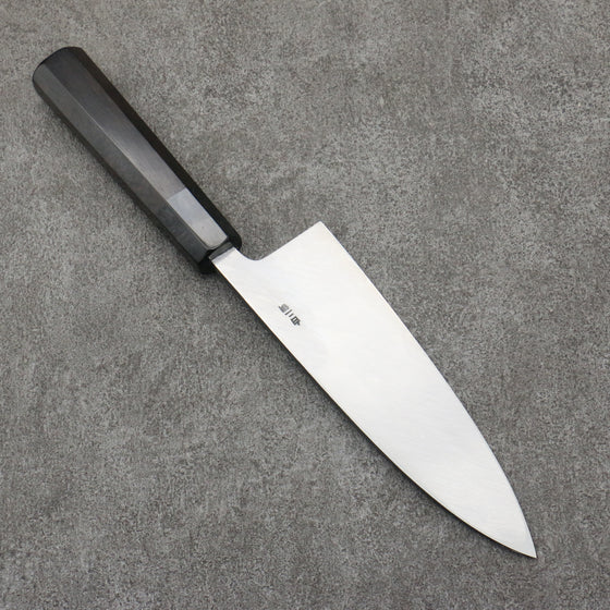 Sakai Takayuki Gold Filled Engraving by Kubota Ittoryumon White Steel No.2 Black Finished Deba  180mm Ebony Wood Handle - Japanny - Best Japanese Knife