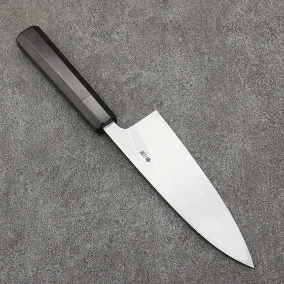 Sakai Takayuki Gold Filled Engraving by Kubota Gojunotou White Steel No.2 Black Finished Deba  165mm Ebony Wood Handle - Japanny - Best Japanese Knife