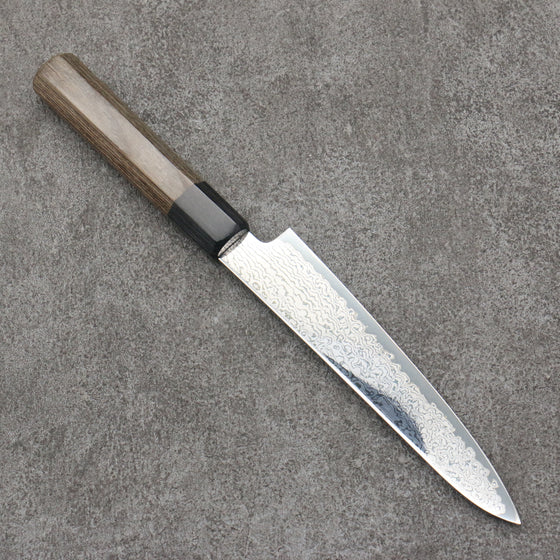 Seisuke VG10 Black Damascus Mirrored Finish Petty-Utility  150mm Gray Pakka wood Handle - Japanny - Best Japanese Knife