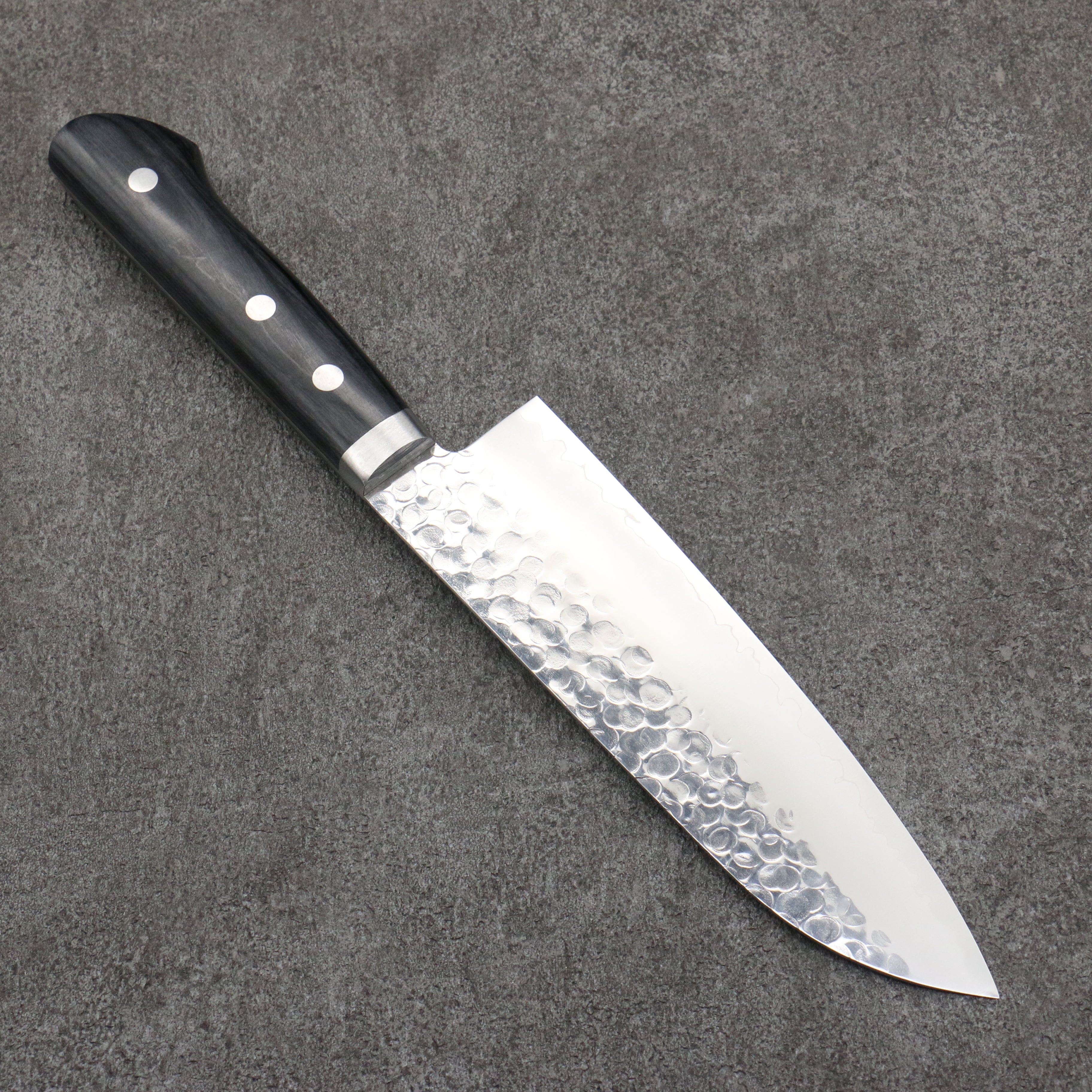 Seisuke VG1 Hammered Migaki Finished Santoku 165mm Black Pakka wood Handle - Japanny - Best Japanese Knife