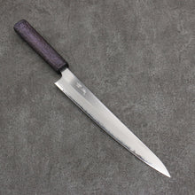  Seisuke White Steel No.1 Migaki Polish Finish Sujihiki  240mm Oak with Purple Lacquer Handle - Seisuke Knife