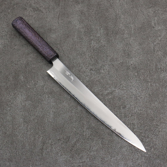 Seisuke White Steel No.1 Migaki Polish Finish Sujihiki  240mm Oak with Purple Lacquer Handle - Japanny - Best Japanese Knife