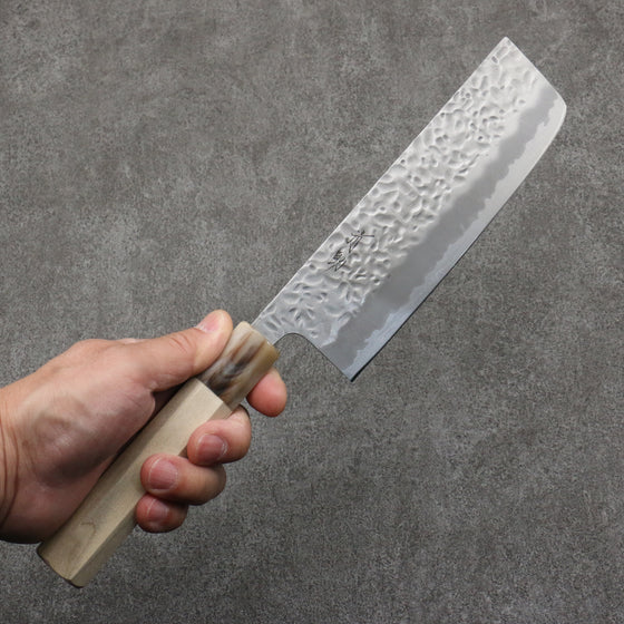 Seisuke Kumo White Steel No.1 Hammered Nakiri  165mm Magnolia Handle - Japanny - Best Japanese Knife