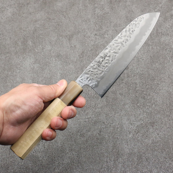 Seisuke Kumo White Steel No.1 Hammered Santoku  165mm Magnolia Handle - Japanny - Best Japanese Knife