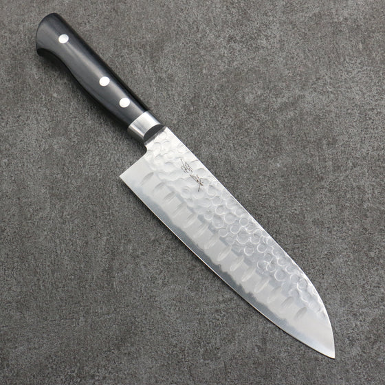 Seisuke Blue Steel Hammered Ribbed Santoku  180mm Black Pakka wood Handle - Japanny - Best Japanese Knife