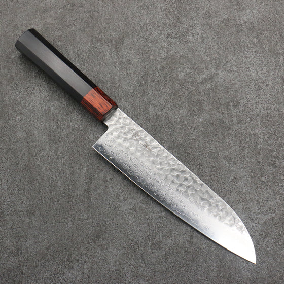 Seisuke VG10 33 Layer Hammered Damascus Santoku  180mm Black Pakka wood Handle - Japanny - Best Japanese Knife