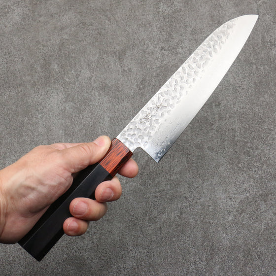 Seisuke VG10 33 Layer Hammered Damascus Santoku  180mm Black Pakka wood Handle - Japanny - Best Japanese Knife