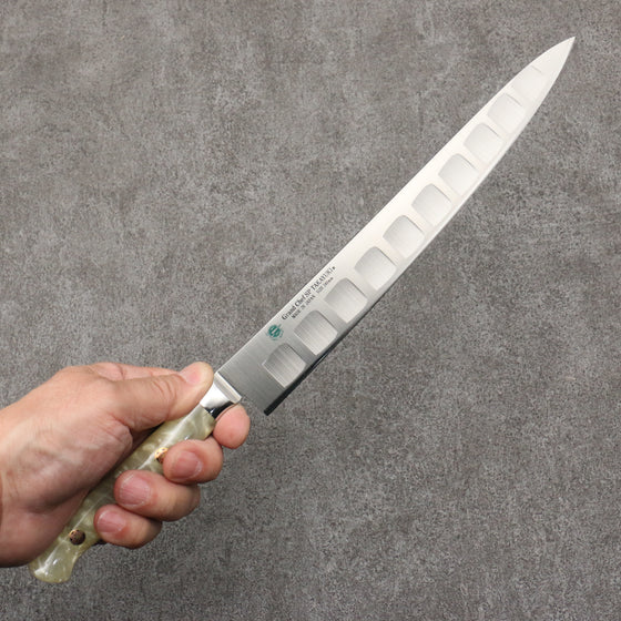 Sakai Takayuki Grand Chef SP Uddeholm Swedish stain-resistant steel Sujihiki Salmon  240mm SP Type III (Pearl) Handle - Japanny - Best Japanese Knife