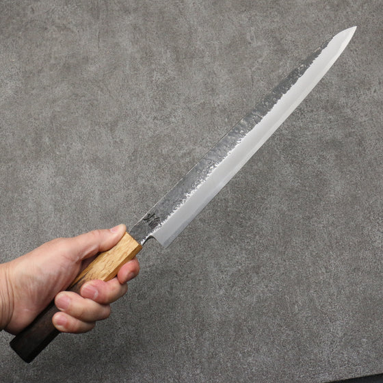 Sakai Takayuki Homura Guren Blue Steel No.2 Hammered Black Finished Yanagiba  300mm Burnt Oak Handle - Japanny - Best Japanese Knife