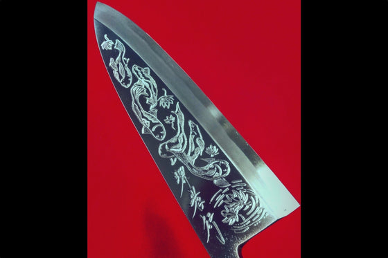 Sakai Takayuki Kasumitogi White Steel Bansyunoike engraving Deba - Japanny - Best Japanese Knife