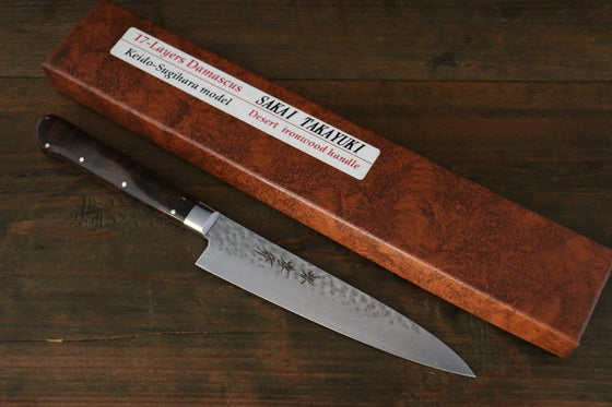 Sakai Takayuki VG10 17 Layer Damascus Petty-Utility 135mm Desert Ironwood Handle - Japanny - Best Japanese Knife