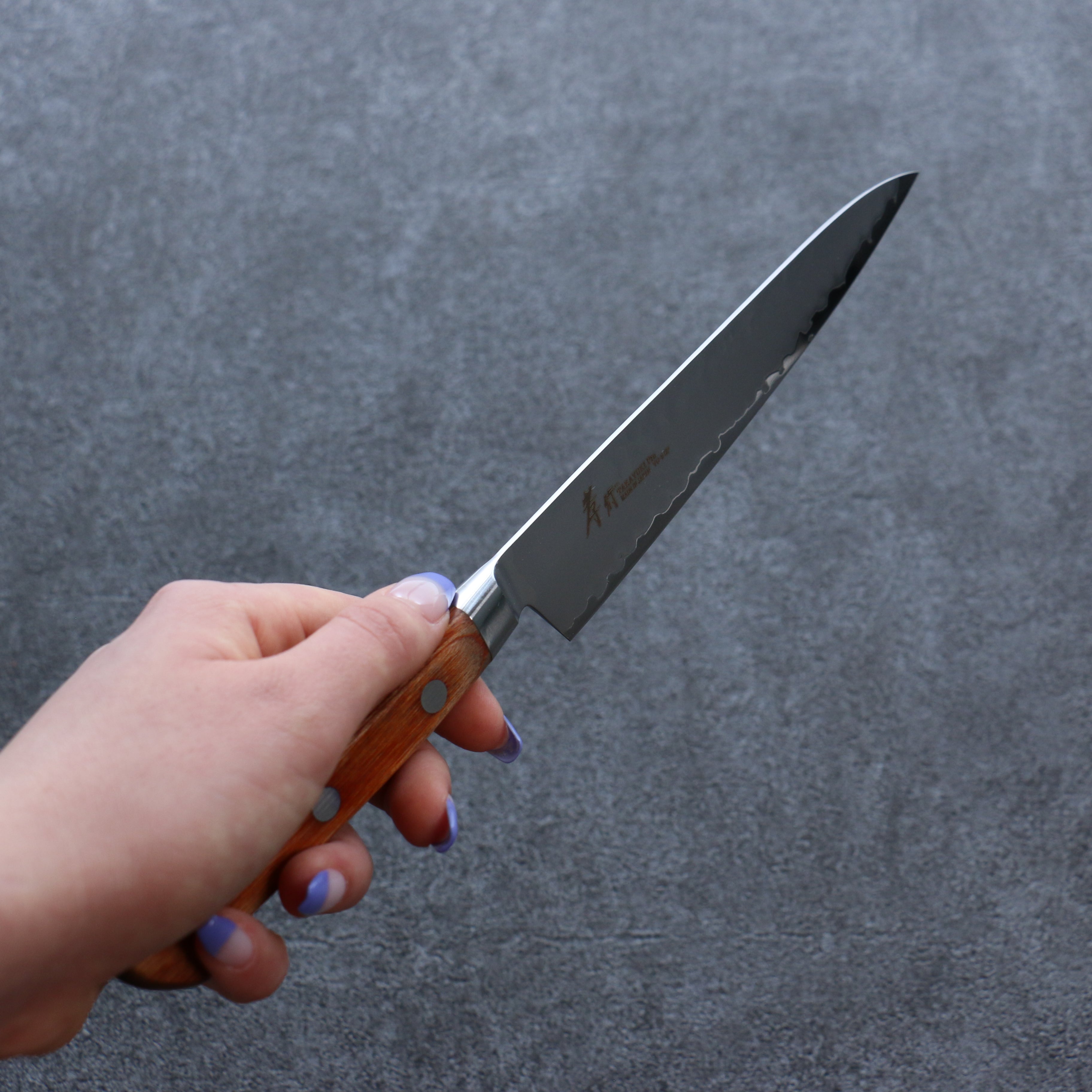 Sakai Takayuki VG5 Hammered Petty-Utility 150mm Brown Pakka wood Handle - Japanny - Best Japanese Knife