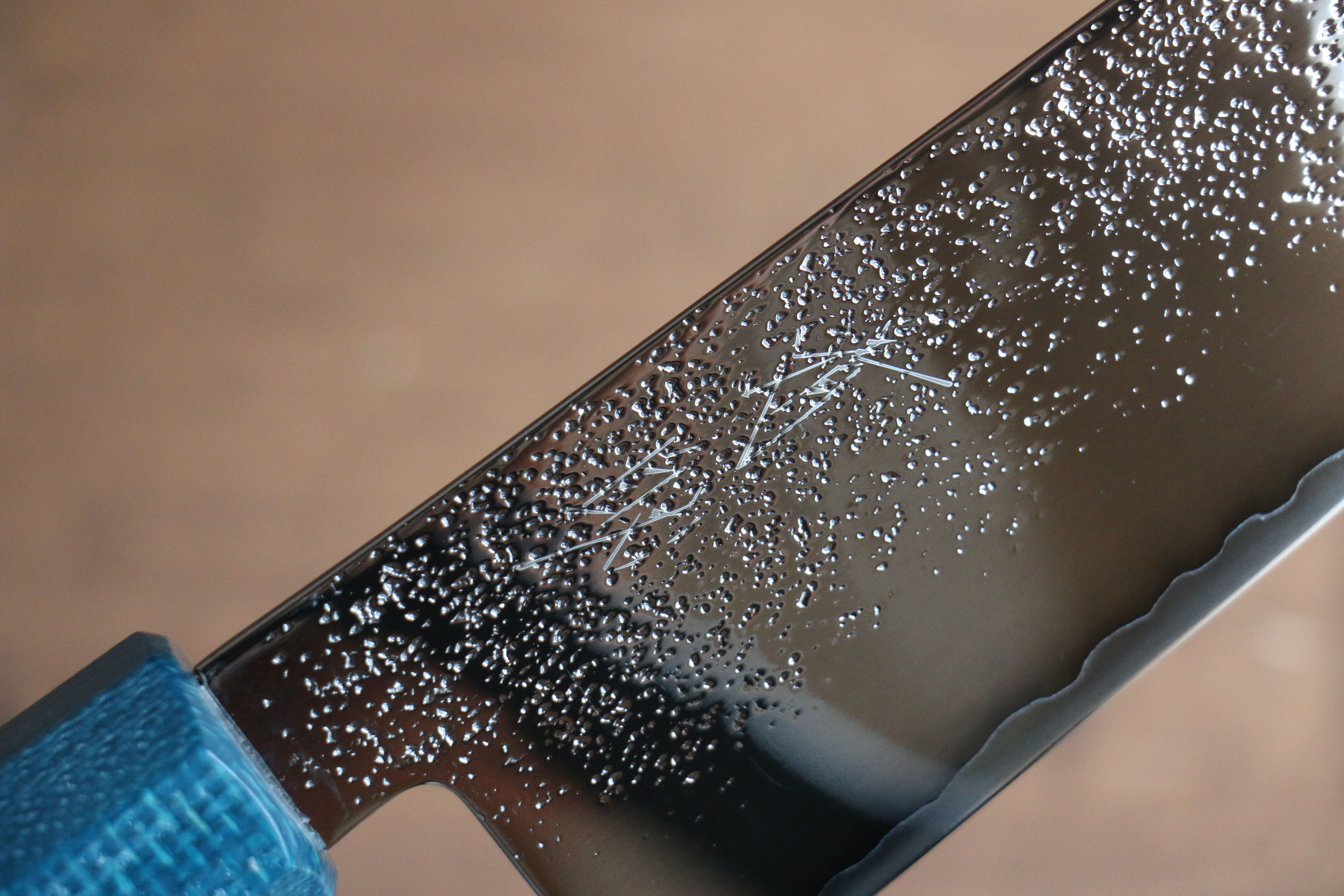 Seisuke VG5 Nashiji black dye Santoku 165mm Blue Canvas Micarta Handle - Japanny - Best Japanese Knife