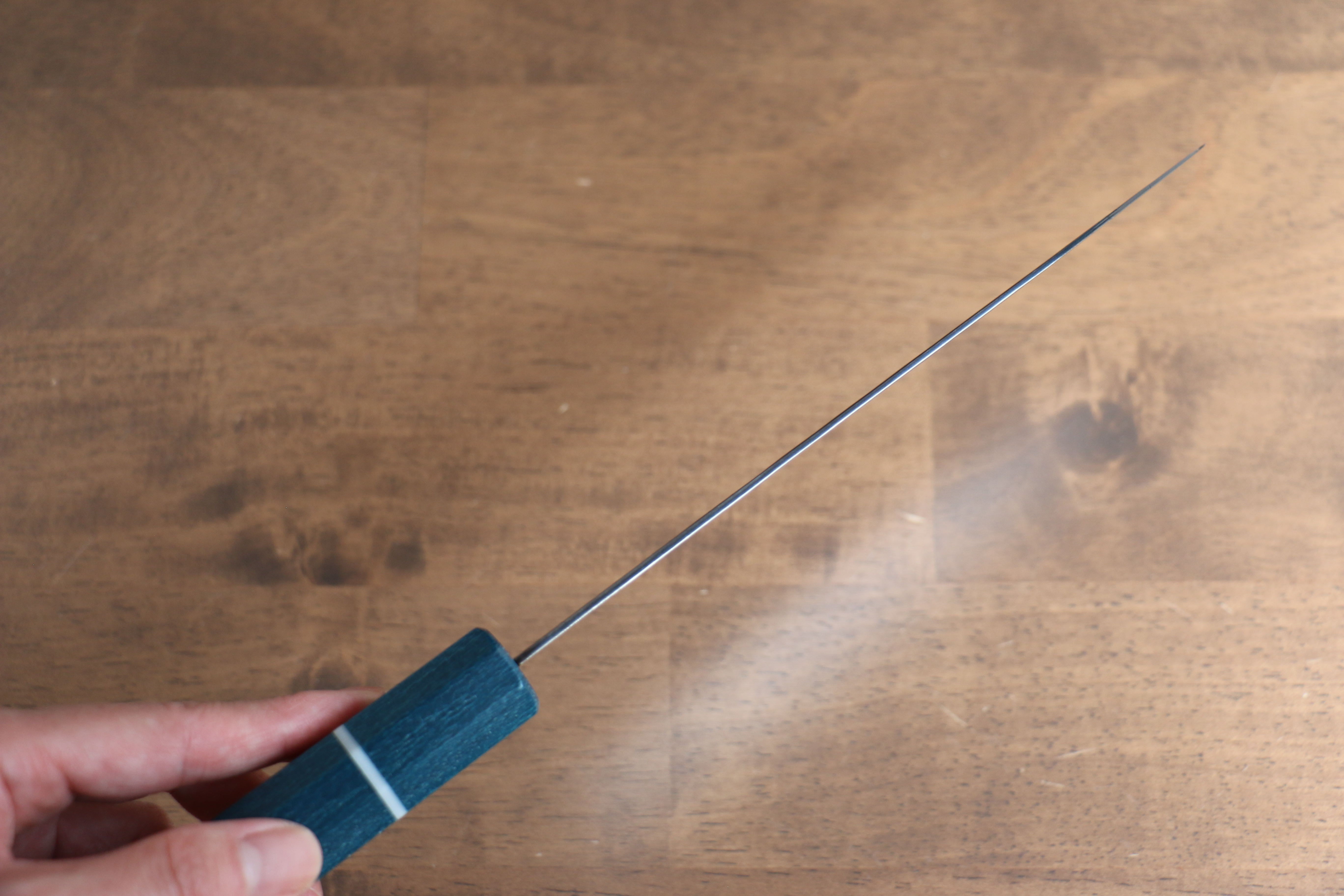 Seisuke VG5 Nashiji black dye Santoku 165mm Blue Canvas Micarta Handle - Japanny - Best Japanese Knife